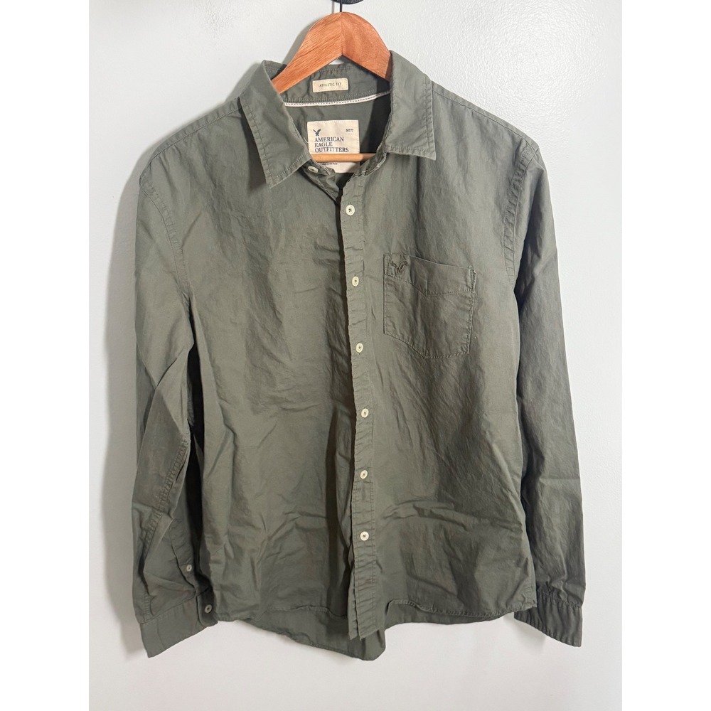 American Eagle Outfitters Mens Athletic Fit Button Down Shirt Olive Green Large